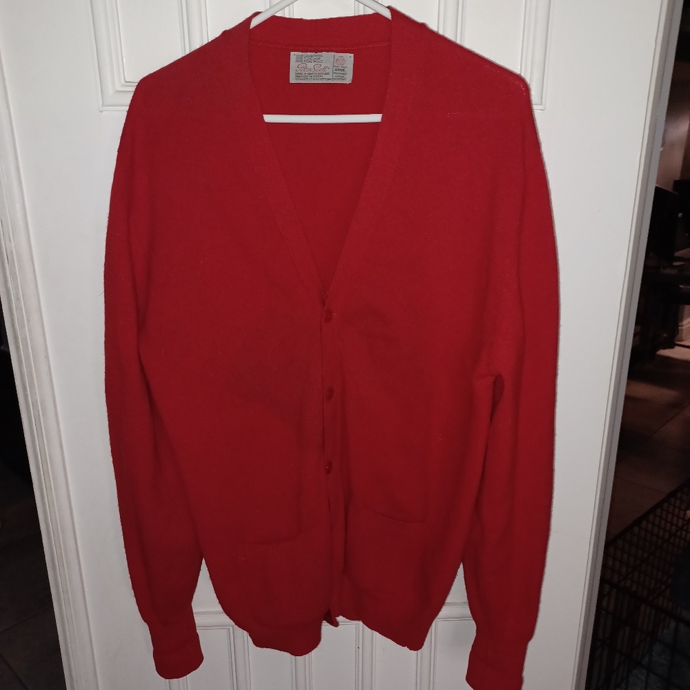 Peter Scott RED WOOL  Cardigan Sweater  Size 42 Large